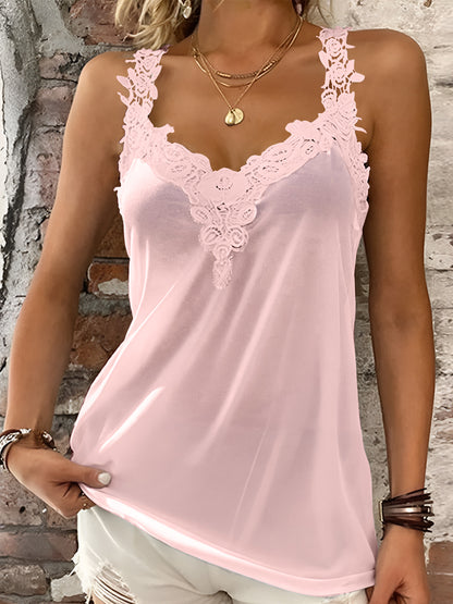 Full Size Lace Detail V-Neck Tank