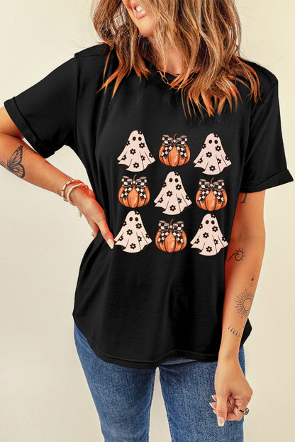 Halloween Graphic Round Neck Short Sleeve T-Shirt