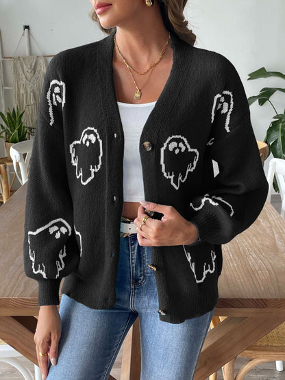 V-Neck Dropped Shoulder Cardigan