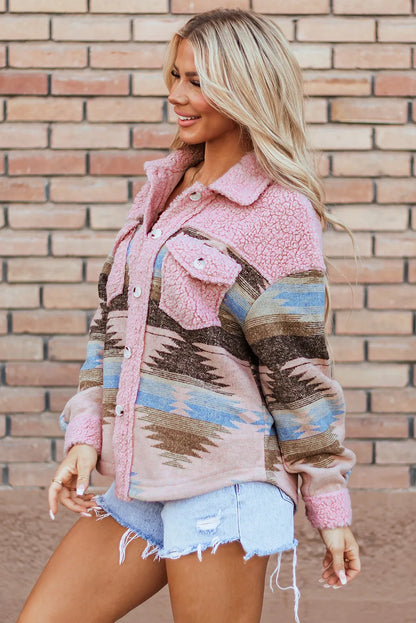 Aztec Geometric Button Up Long Sleeve Jacket