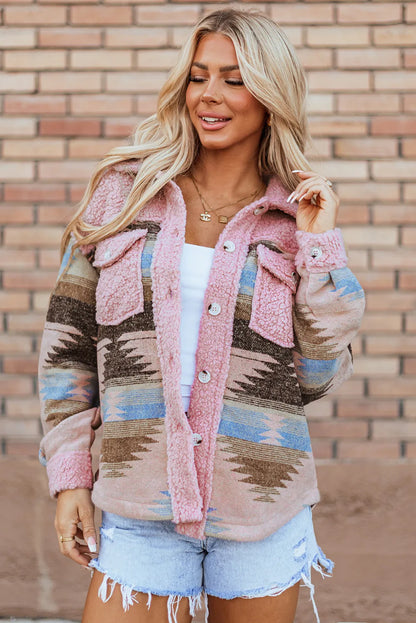 Aztec Geometric Button Up Long Sleeve Jacket