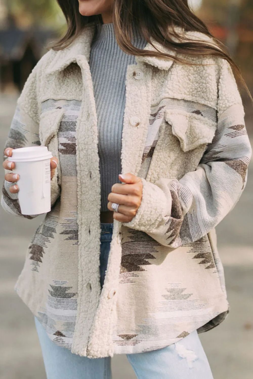 Aztec Geometric Button Up Long Sleeve Jacket