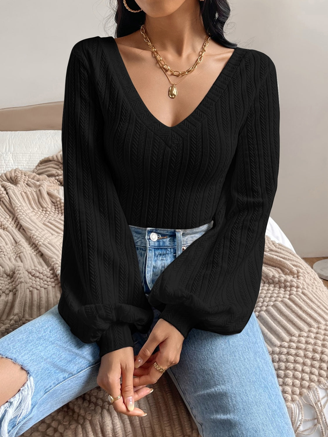 V-Neck Long Sleeve T-Shirt